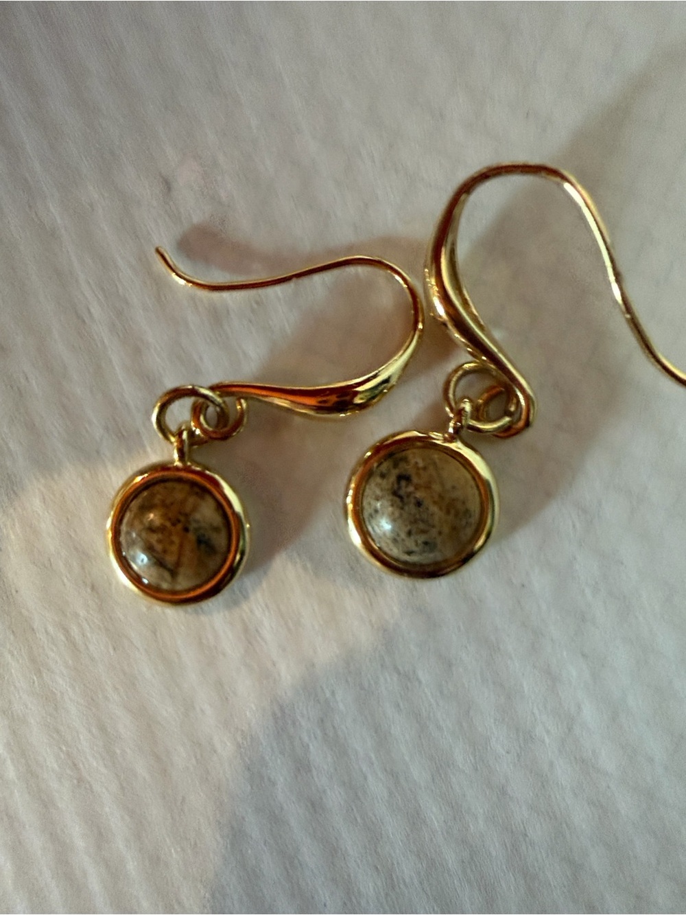 Gold Drop Earrings with Beige Stone Accent